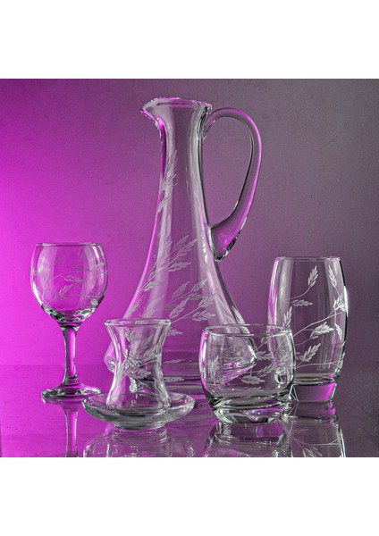 Pudgy 31 Parça 6 Kişilik Bardak Çeyiz Seti Dik Karaflı Sürgün Desenli fiyatları