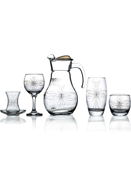 Pudgy 31 Parça 6 Kişilik Kesme Bardak Çeyiz Seti Mira Desenli