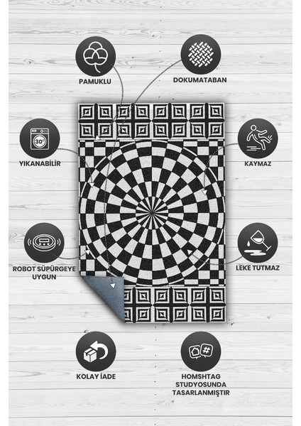 Damalı İllüzyon Geometrik Desenli Halı Siyah Beyaz Oturma Odası Halısı Modern Salon Halısı fırsatları