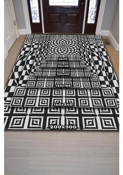 Damalı İllüzyon Geometrik Desenli Halı Siyah Beyaz Oturma Odası Halısı Modern Salon Halısı indirimleri