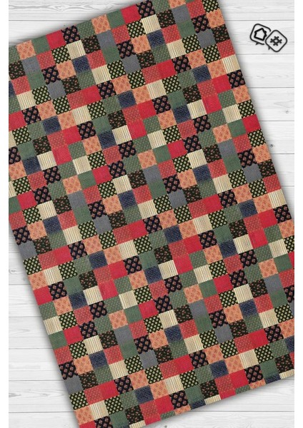 Çiçekli Patchwork Halı Geometrik Halı Renkli Kareli Oturma Odası Halısı Çiçekli Salon Halı