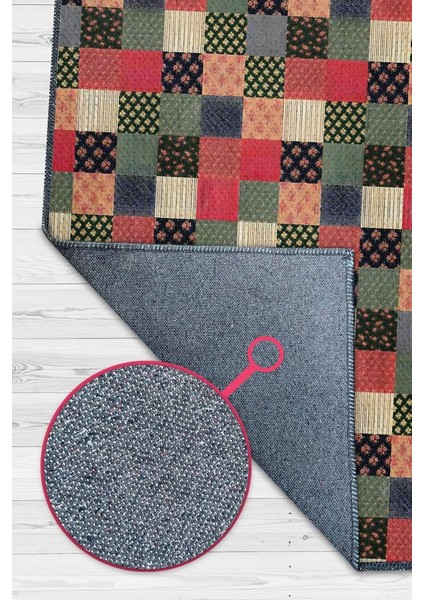 Çiçekli Patchwork Halı Geometrik Halı Renkli Kareli Oturma Odası Halısı Çiçekli Salon Halı