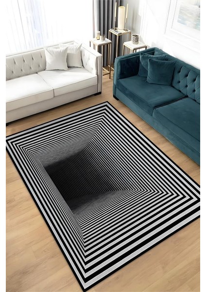 Tünel Dokuma Tabanlı Geometrik Halı Kareli Oturma Odası Halısı Siyah Beyaz Salon Halısı