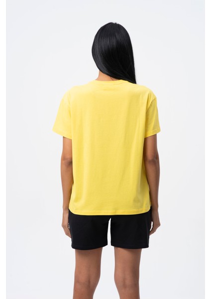 Sarı Bisiklet Yaka Kısa Kollu Baskılı Penye Kadın T-shirt W50064