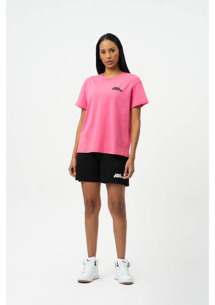 Pembe Bisiklet Yaka Kısa Kol Penye Kadın T-shirt W50062