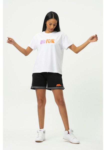 Beyaz Bisiklet Yaka Baskılı Kadın T-shirt W50066
