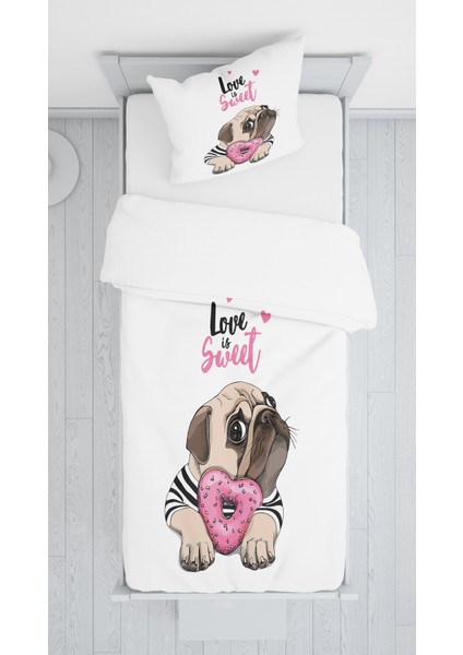 Evmila Dijital Baskı Sevimli Köpecik Kadife Örtü Yastık Seti 1547