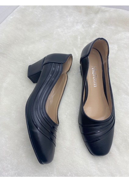Çiğdem Siyah Deri Küt Burun Alçak Topuklu Ayakkabı (As4) - Siyah - 36 - ST02168-SİYAH-36 fiyatları