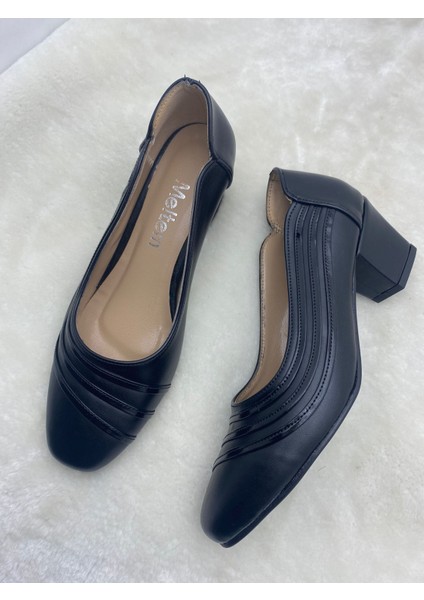 Çiğdem Siyah Deri Küt Burun Alçak Topuklu Ayakkabı (As4) - Siyah - 36 - ST02168-SİYAH-36 modelleri