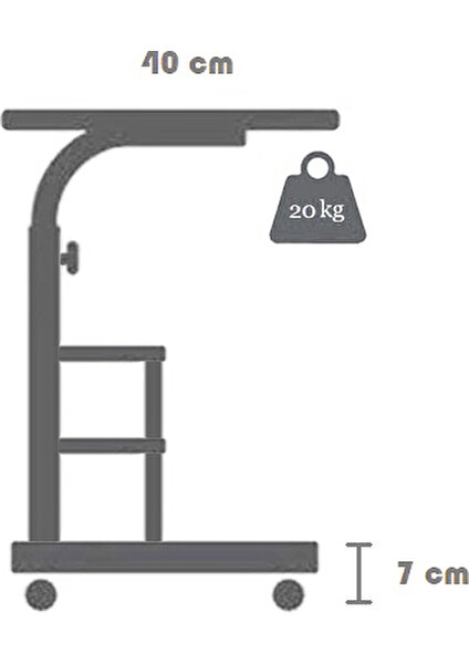 Yükseklik Ayarlı ve Çift Raflı Laptop Sehpası ve Çalışma Masası - Atlantik Çam (Tekerli) 70 x 40 cm