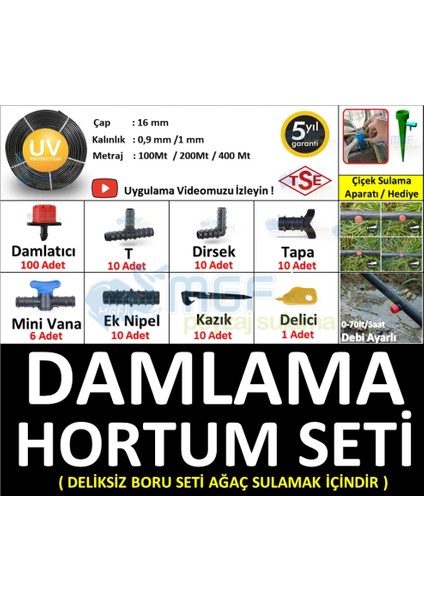 Mgf Plast 100 Mt. Damla Sulama Borusu Deliksiz Damlama Sulama Hortumu Hazır Aparatlı Seti Sistemi