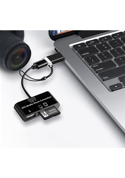 Micro USB Type C 3in1 Sd Micro Sd Kart Okuyucu Otg Çevirici Kablosu modelleri