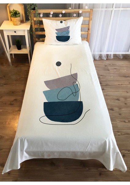 Geometrik Desenli Tek Kişilik Kadife Yatak Örtüsü -Beyaz