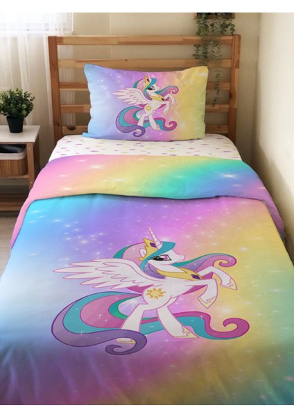 Çift Taraflı Unicorn Desenli ÇARŞAFSIZ Tek Kişilik Nevresim Takımı