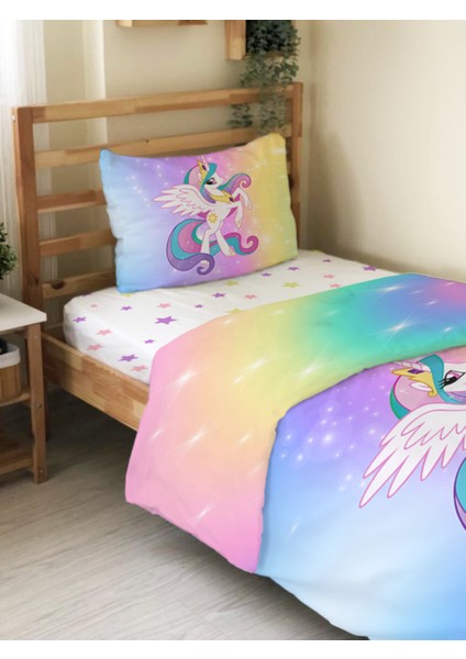 Çift Taraflı Unicorn Desenli ÇARŞAFSIZ Tek Kişilik Nevresim Takımı