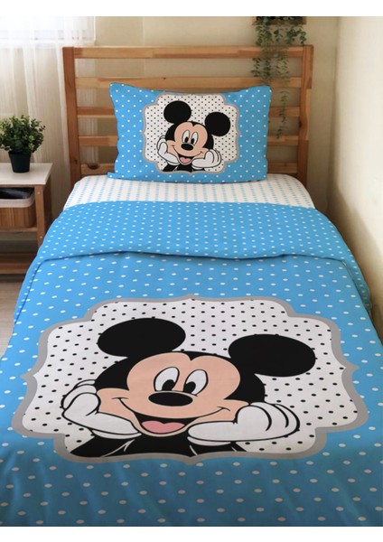 Çift Taraflı Mickey Mouse Desenli ÇARŞAFSIZ Baskılı Tek Kişilik Nevresim Takımı