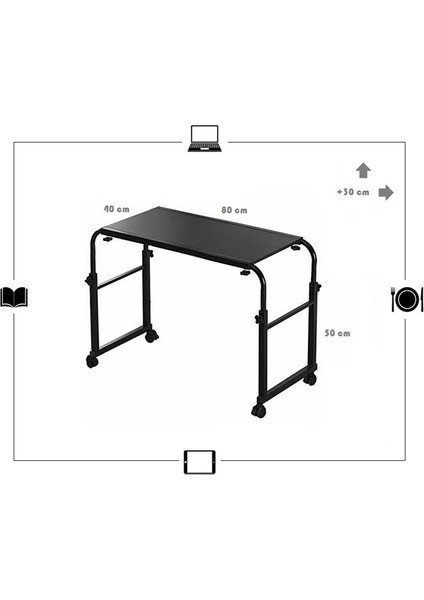 Yükseklik ve Genişlik Ayarlı Tek Kişilik Yatak Çalışma Masası - Antasit (Tekerli)