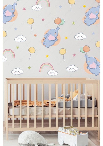 Sevimli Filler ve Balonlar Çocuk Bebek Odası Cam Duvar Dolap Sticker Seti
