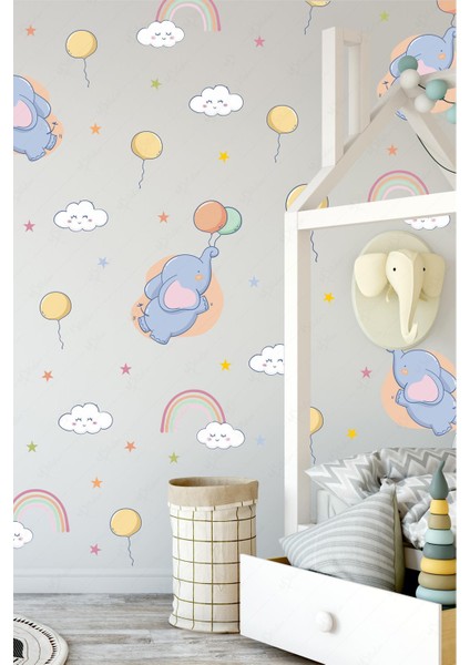 Sevimli Filler ve Balonlar Çocuk Bebek Odası Cam Duvar Dolap Sticker Seti fiyatları