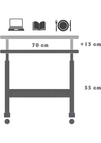 Çift Kullanımlı Yükseklik Ayarlı Laptop Sehpası ve Çalışma Masası - Atlantik Çam (Tekerli)