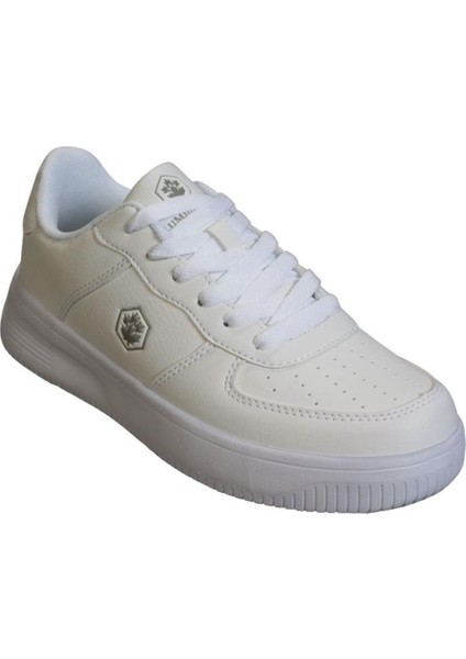 Erkek Beyaz Cilt Bağcıklı Düz Kalın Taban Sneaker Spor Ayakkabı