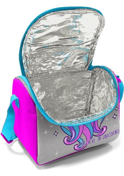 Kids Pembe Gümüş Unicorn Desenli Thermo Beslenme Çantası