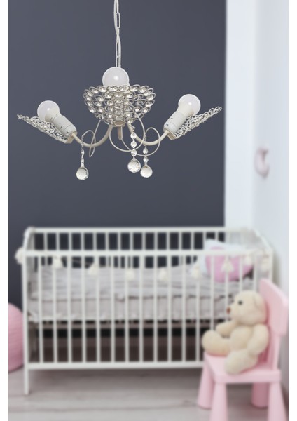 Lola 3.lü Beyaz Taşlı Avize