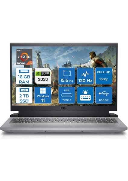 Gaming G15 5525 AMD Ryzen 5 6600H 16GB 2TB SSD 4GB RTX3050 Windows 11 Home 15.6'' FHD Taşınabilir Bilgisayar G1555251000WH03