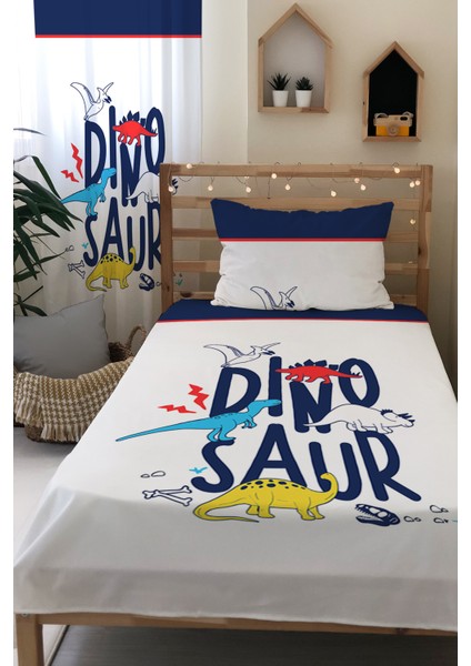 Dinozor Desenli Kadife Dekoratif Çocuk Yatak Örtüsü