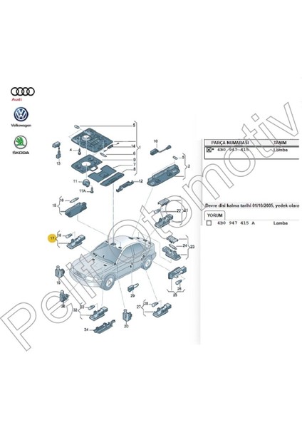 Audi A6 2005-2011 Kapı Bagaj Aydınlatma Lambası 8D0947415 Orijinal fiyatları