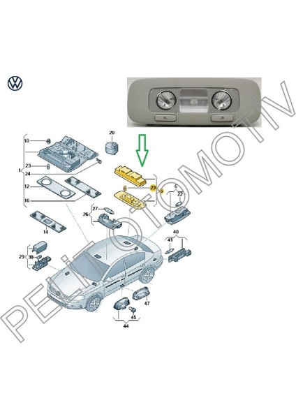 Golf 6 Arka Tavan Lambası 3C0947291 3C0947291F Gri fiyatları