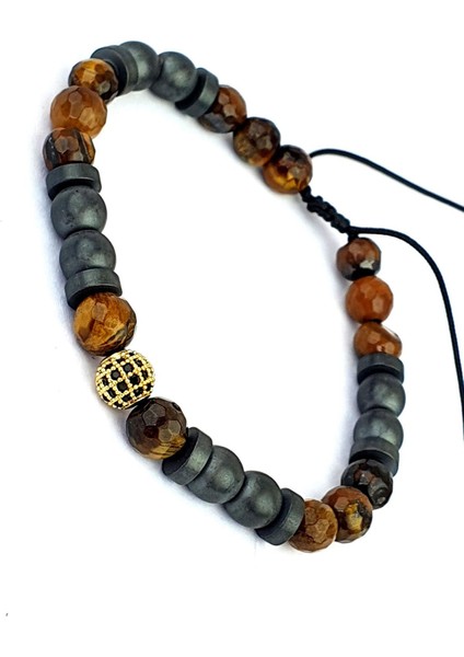 Mat Hematit ve kaplan gözü taşlı Tasarım el işi doğal taş bileklik