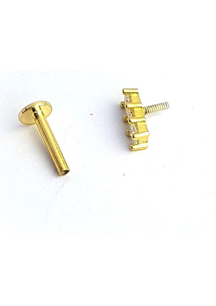 Baget Zirkon Taşlı 925 Ayar Gümüş Üzerine Altın Kaplama Tragus Piercing