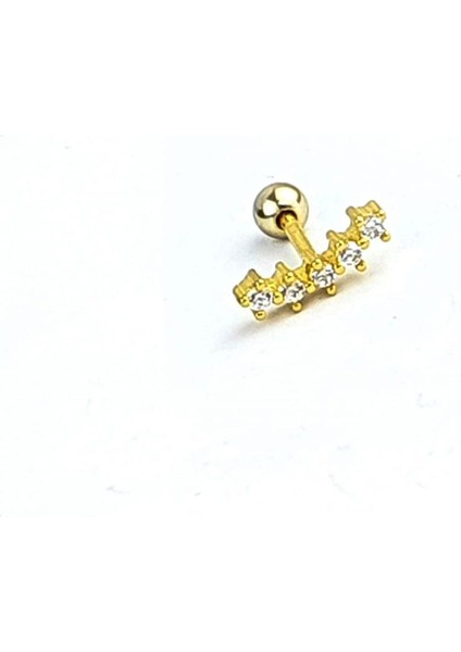 Zirkon Taşlı 925 Ayar Gümüş Üzerine Altın Kaplama Tragus Kıkırdak Piercing