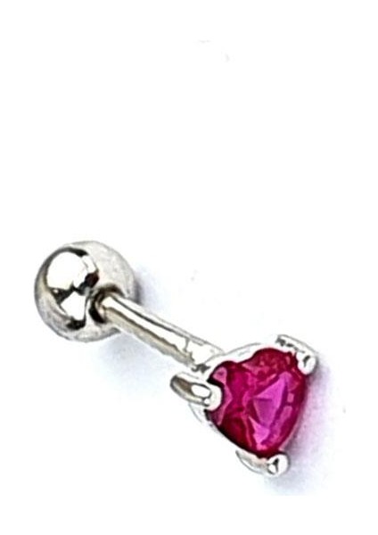 Pembe zirkon Taşlı 925ayar Gümüş Kalp Tragus Kıkırdak Piercing