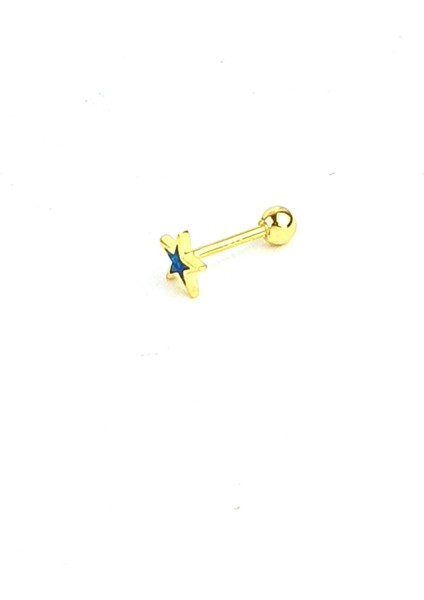 Opal Taşlı 925ayar Gümüş Üzerine Altın Kaplama Yıldız figürlü Tragus Kıkırdak Piercing modelleri