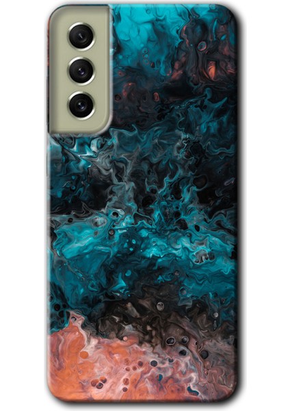 Samsung Galaxy S21 Fe Kılıf Hd Desen Baskılı Arka Kapak + Temperli Cam - Liquid Colorfull
