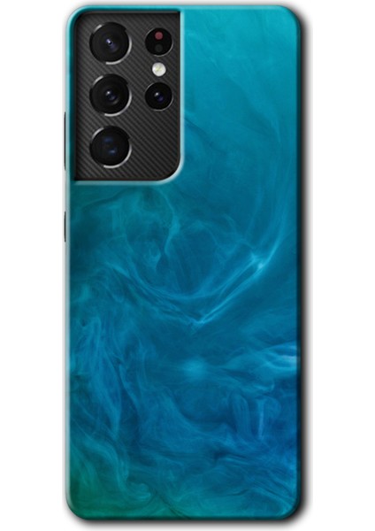 Samsung Galaxy S21 Ultra Kılıf Hd Desen Baskılı Arka Kapak + Temperli Cam - Mavi Aura