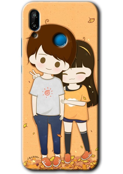 Huawei P20 Lite Kılıf Hd Desen Baskılı Arka Kapak + Temperli Cam - Şıpsevdi Çift