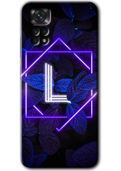 Xiaomi Redmi Note 11 5g Global Kılıf Hd Desen Baskılı Arka Kapak - Dark Neon Yaprak L Harfi
