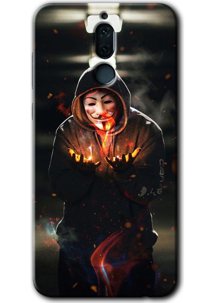 Huawei Mate 10 Lite Kılıf Hd Desen Baskılı Arka Kapak + Temperli Cam - V For Fire