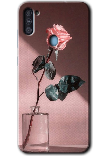 Samsung Galaxy A11 Kılıf Hd Desen Baskılı Arka Kapak + Temperli Cam - Retro Gül