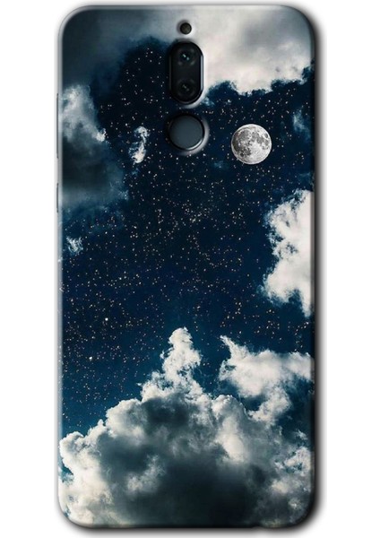 Huawei Mate 10 Lite Kılıf Hd Desen Baskılı Arka Kapak + Temperli Cam - Gece Gökyüzü