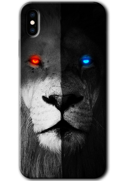 iPhone x Kılıf Hd Desen Baskılı Arka Kapak + Temperli Cam - Fire And Ice Lion