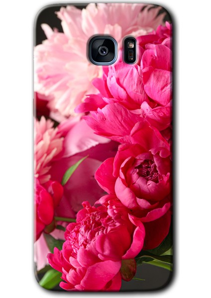 Samsung Galaxy S7 Edge Kılıf Hd Desen Baskılı Arka Kapak + Temperli Cam - Kırmızı Beyaz Gül