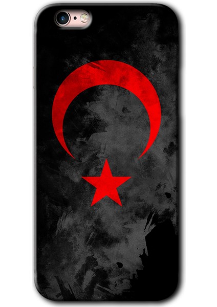 iPhone 6 Kılıf Hd Desen Baskılı Arka Kapak + Temperli Cam - Black Ayyıldız