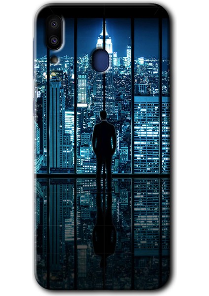 Samsung Galaxy M10 Kılıf Hd Desen Baskılı Arka Kapak + Temperli Cam - Şehir Manzarası