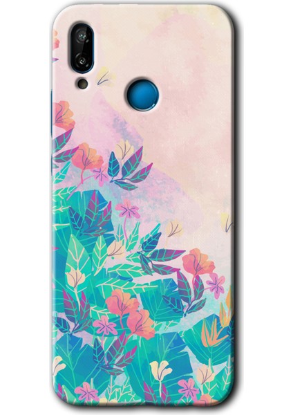 Huawei P20 Lite Kılıf Hd Desen Baskılı Arka Kapak + Temperli Cam - Çizim Yapraklar
