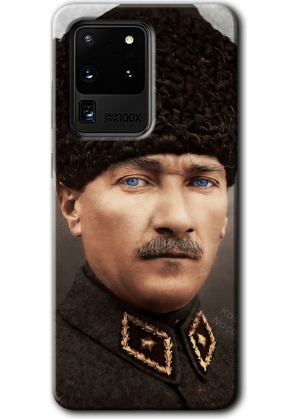 Samsung Galaxy S20 Ultra Kılıf Hd Desen Baskılı Arka Kapak + Temperli Cam - Başkomutan Atatürk