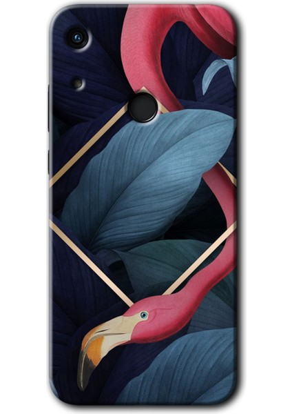 Honor 8A Kılıf Hd Desen Baskılı Arka Kapak + Temperli Cam - Flamingo Yaprak